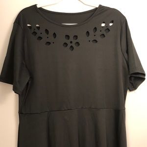 Black Cut Out A Line Swing Stretchy Midi Dresses